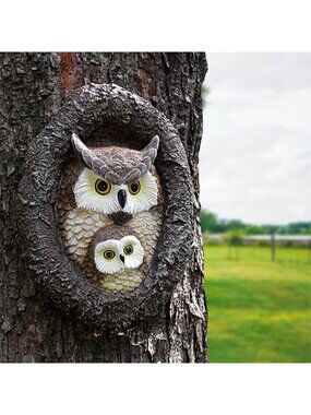 Whimsical Owl Tree Hugger Sculpture - Durable Waterproof Garden Statues & Yard